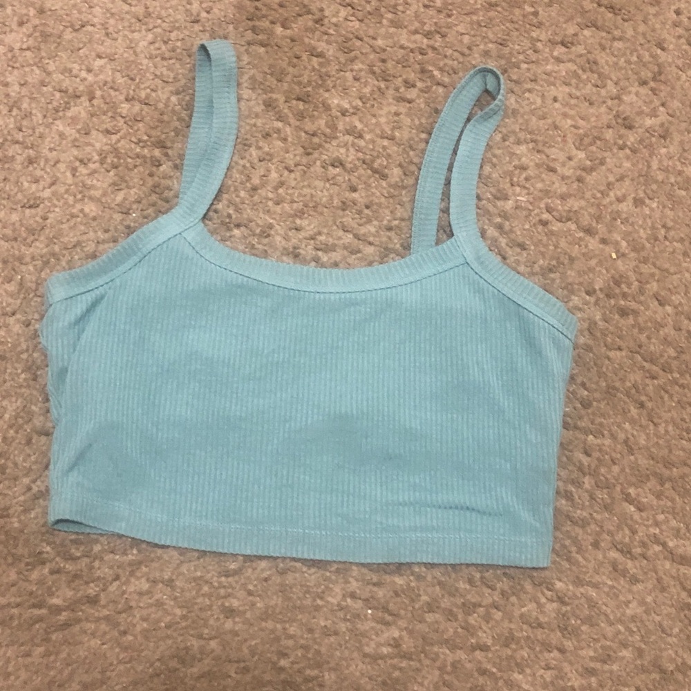 ALO Yoga Light Blue Ribbed Cropped, Sports Bra Size M